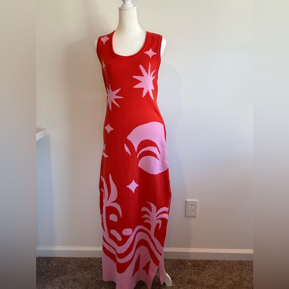 Celandine x Daniella Manini Anthropologie Orange and Pink Jacquard Knit Dress - Picture 4 of 5